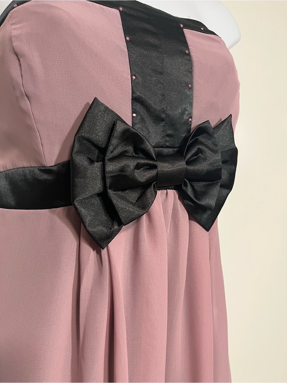 Strapless Lavendar Chiffon Dress Black Bow Accent Size 10 Formal Prom Cocktail - Picture 4 of 9